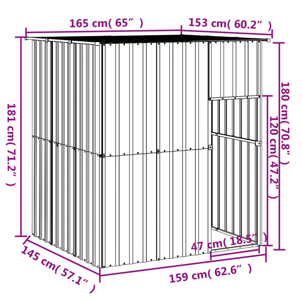 Caseta Perros Con Tejado Acero Galvanizado Gris 165x153x181 Cm_4