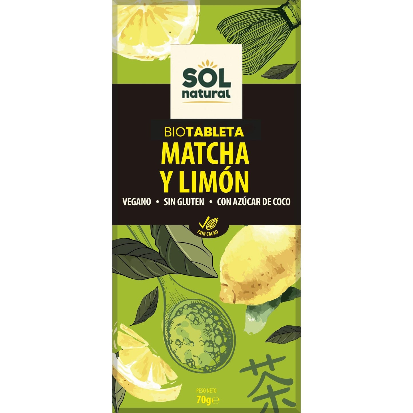 Barra de Chocolate Orgânico Matcha e Limão Sol Natural 70g