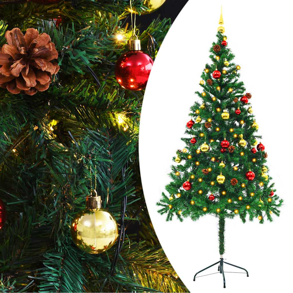Vidaxl Árbol De Navidad Preiluminado Con Luces Y Bolas Verde 180 Cm_0