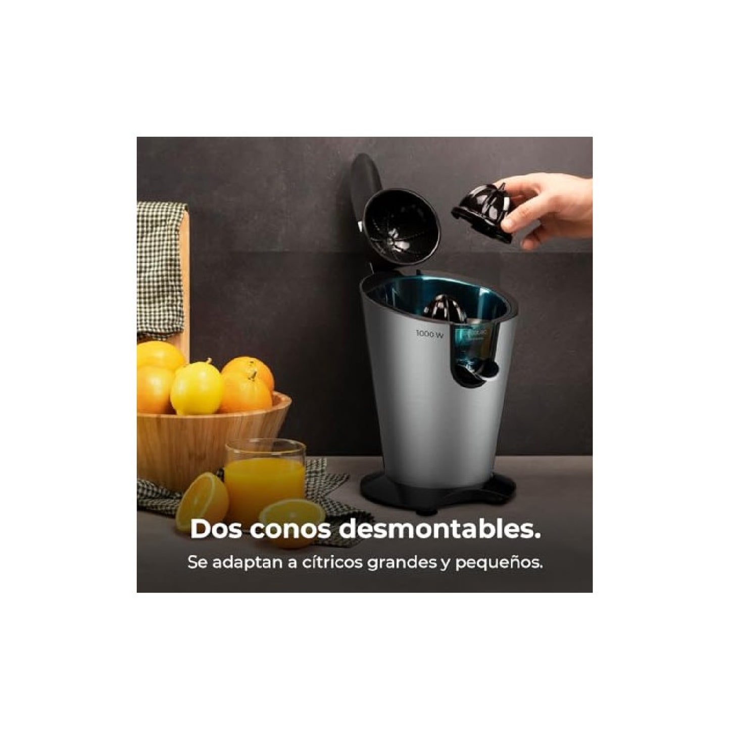 Cecotec Exprimidor Eléctrico De Brazo Para Naranjas Essentialvita Powerfresh 1000 Inox. 1000w, Filtro Inoxidable, Conos Desmonta_2