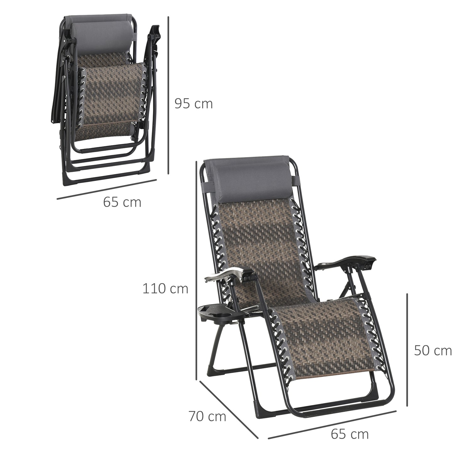 Outsunny Tumbona Plegable De Ratán Con Respaldo Ajustable Reposacabezas_2