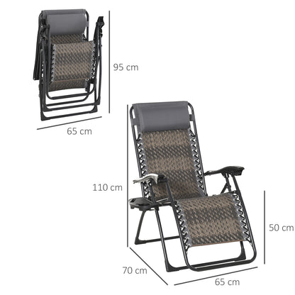 Outsunny Tumbona Plegable De Ratán Con Respaldo Ajustable Reposacabezas_2