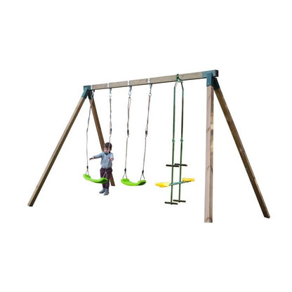 Columpio Triple De Madera Cuadrada Masgames Nori Xl + Asiento Cara A Cara._0