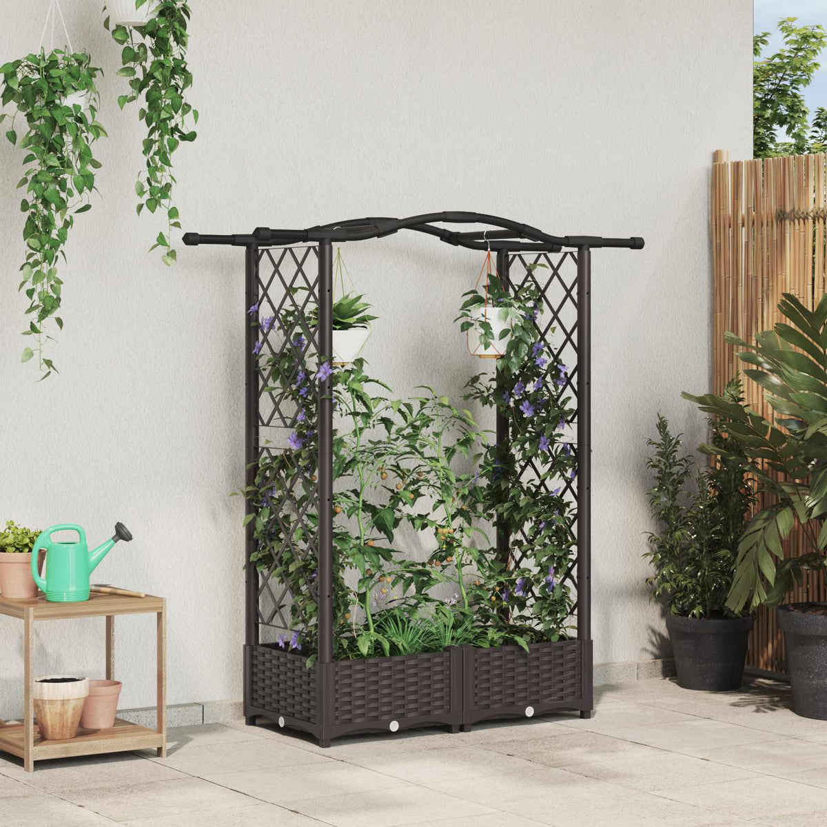 Cama Elevada Con Trellis Y Techo Marrón 124 X 40 X 123 Cm Pp_1