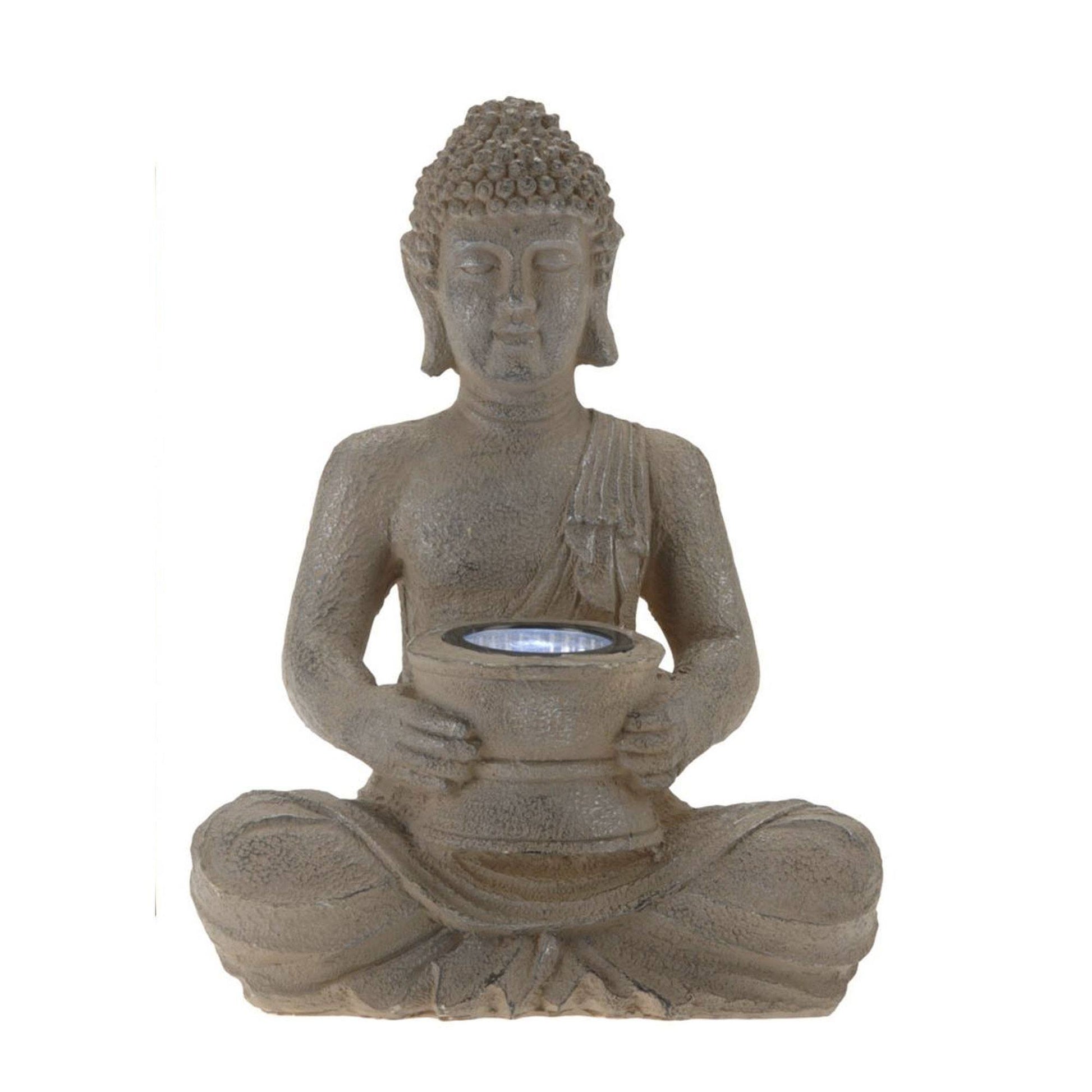 Luz Solar De Buda Polystone Plata Oxidada 21x14x28cm_0