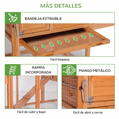 Pawhut Gallinero Exterior Madera Corredor Techo Abatible Y 2 Ruedas Rampa_3