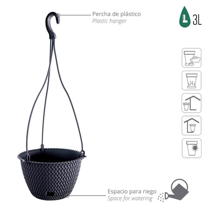 Macetero Colgante Splofy Round W 3l., Dimensiones (mm) 230x230x145, Color Antracita