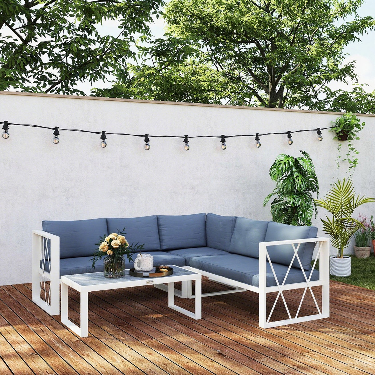 Outsunny Conjunto De Jardín Exterior De 4 Piezas En Forma De L Beige Y Gris_1