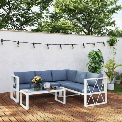 Outsunny Conjunto De Jardín Exterior De 4 Piezas En Forma De L Beige Y Gris_1