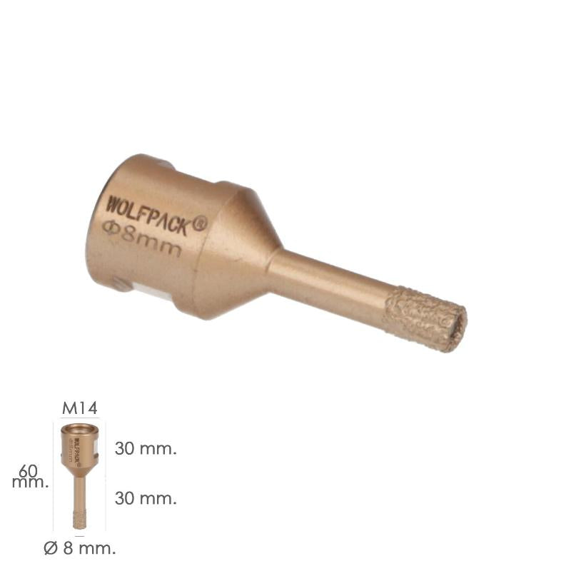 Corona Diamante Para Amoladora Ø 8 Mm. Conexión Rosca M14. Corte Seco
