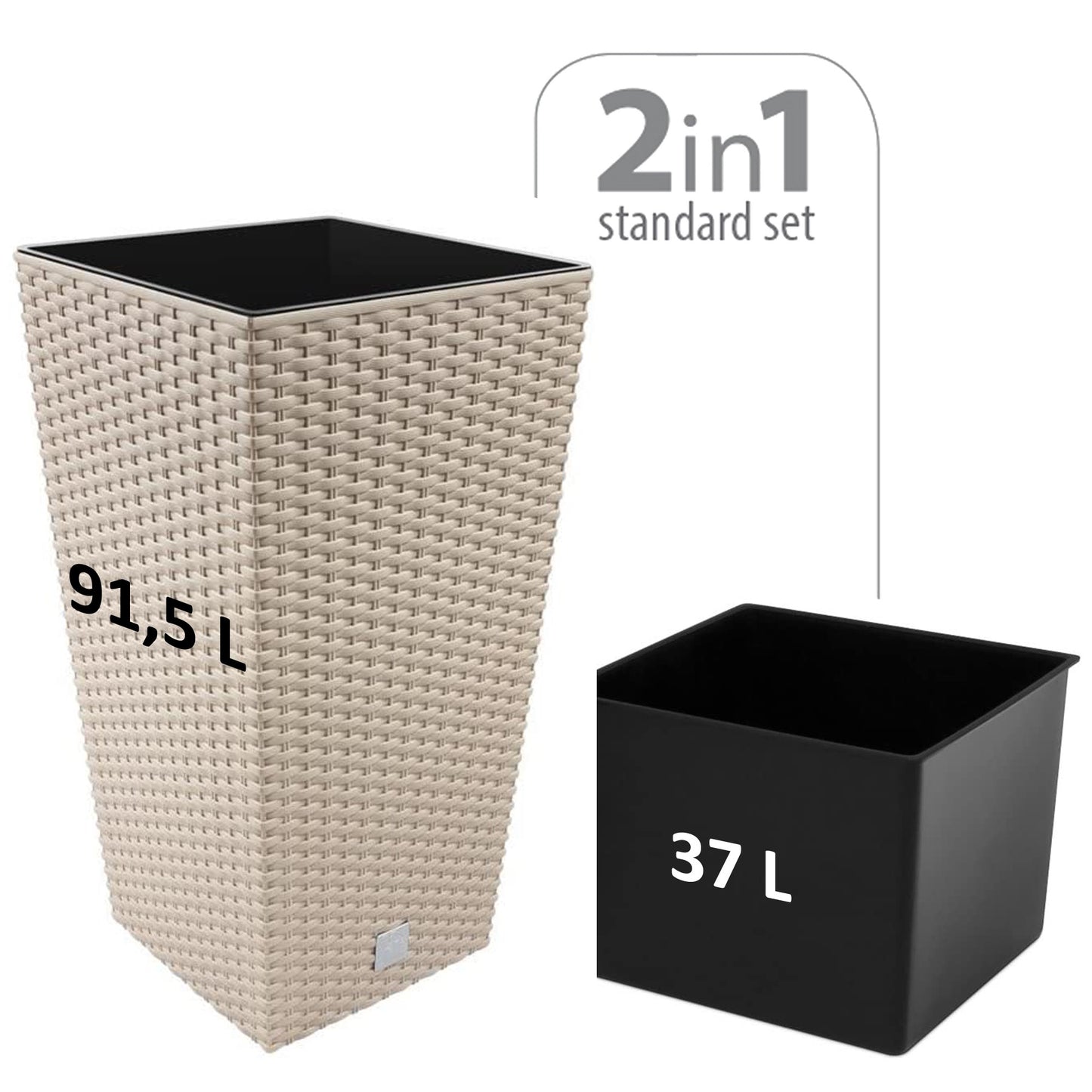 Maceta Rato De 91,5 Litros Con Inserto 40 X 40 X 75 Cm En Color Mocca