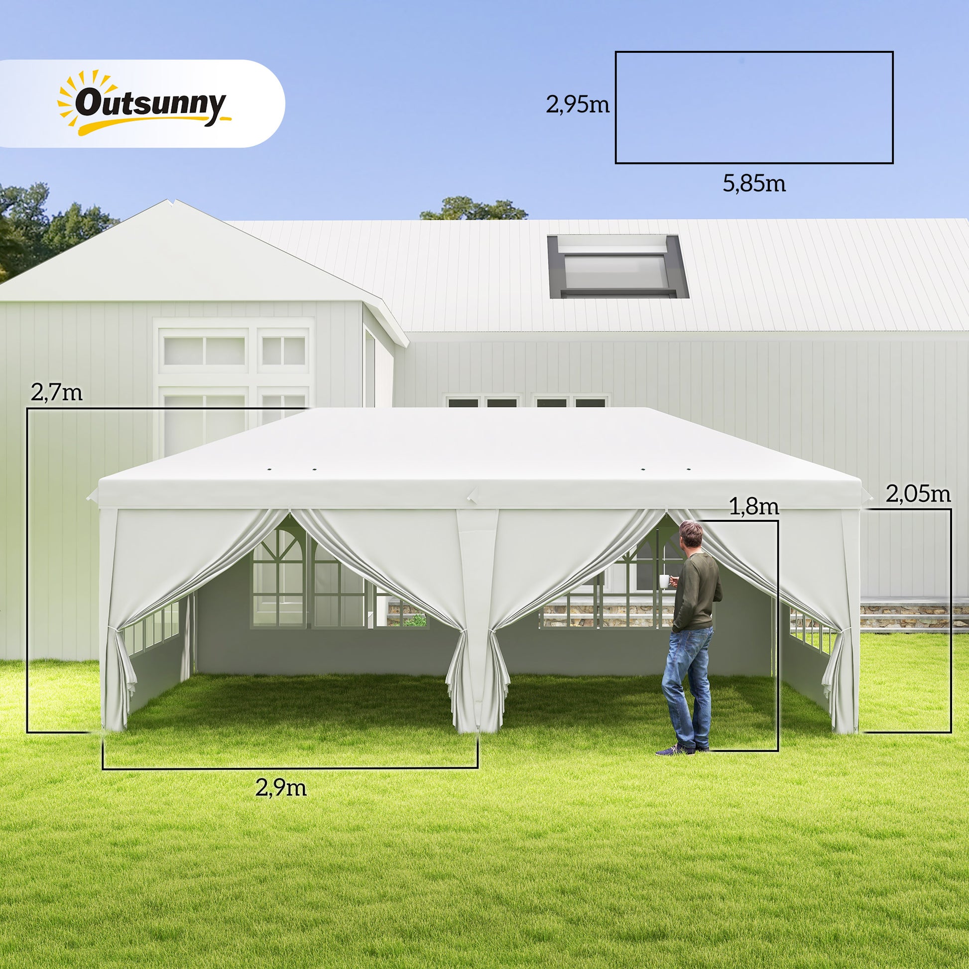 Outsunny Carpa Plegable 6x3 M Con 6 Paneles 2 Puertas Con Cremallera Blanco_2