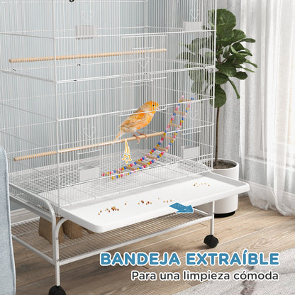 Jaula Para Pájaros Pawhut Acero, Pp Blanco 79x49x133 Cm_5