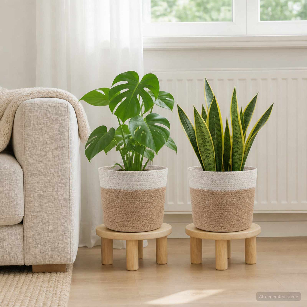 Set De Macetas De Planta 2 Uds. Natural Y Blanco Ø 21 X 21 Cm_1