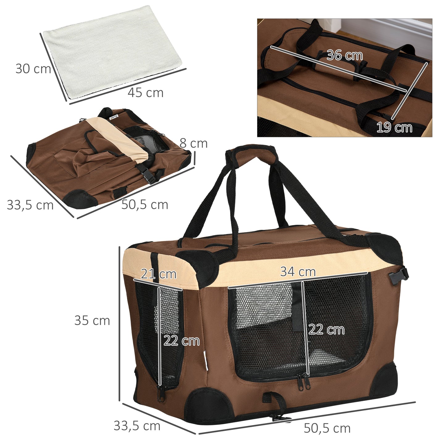 Pawhut Transportín Mochila Para Perros Gatos Plegable Cojín Suave 50,5x33,5x35cm_2