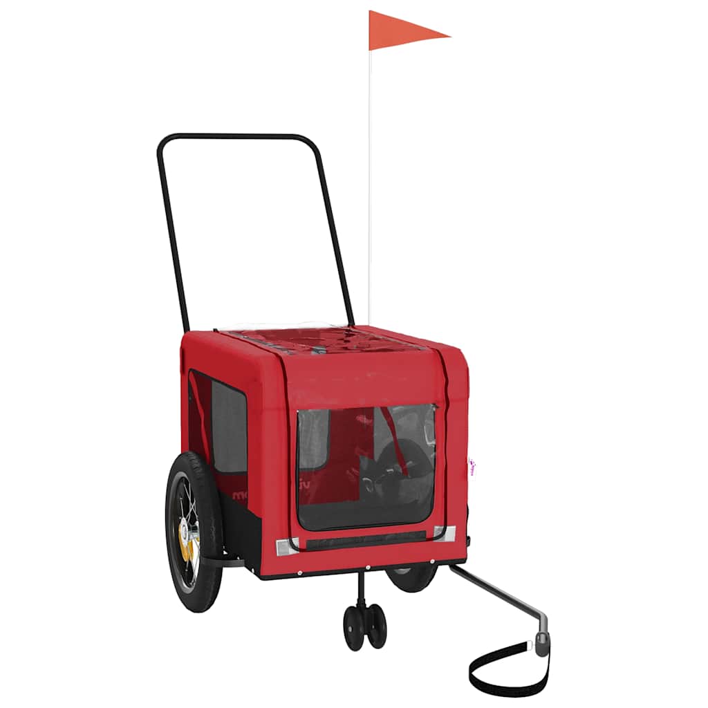 Remolque De Bicicleta Mascotas Hierro Tela Oxford Rojo Negro_2