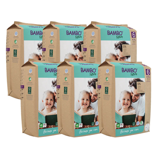 Fraldas Bambo Nature Baby Tamanho 6-16+kg (Embalagem de 6 x 20 unidades)