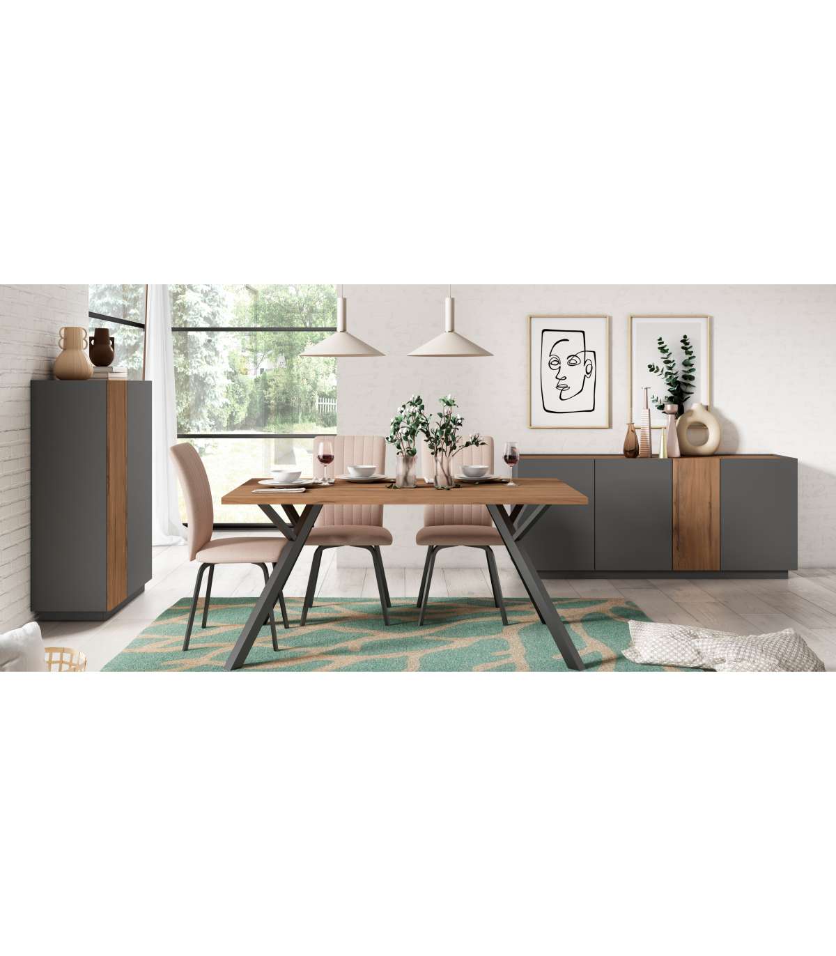 Mueble Aparador Modelo Celia 4 Puertas Acabado Pizarra/sabi, 180cm(ancho) 78cm(alto) 41.6c_4