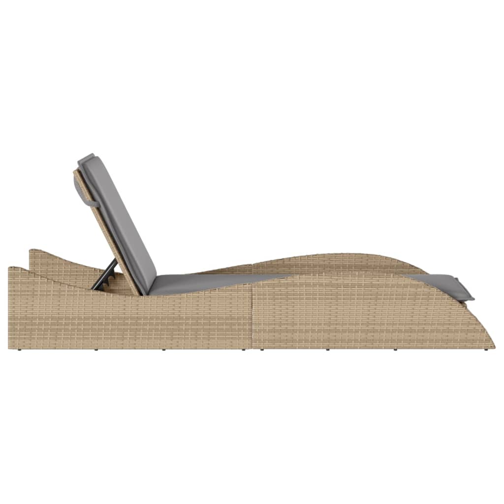 Tumbona Con Cojín Ratán Sintético Beige 60x205x73 Cm / Vetonek_1