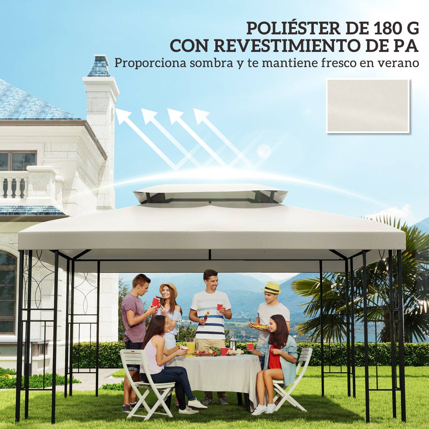 Outsunny Techo De Repuesto 4x3 M Para Cenador Jardín Exterior 2 Niveles Crema_5