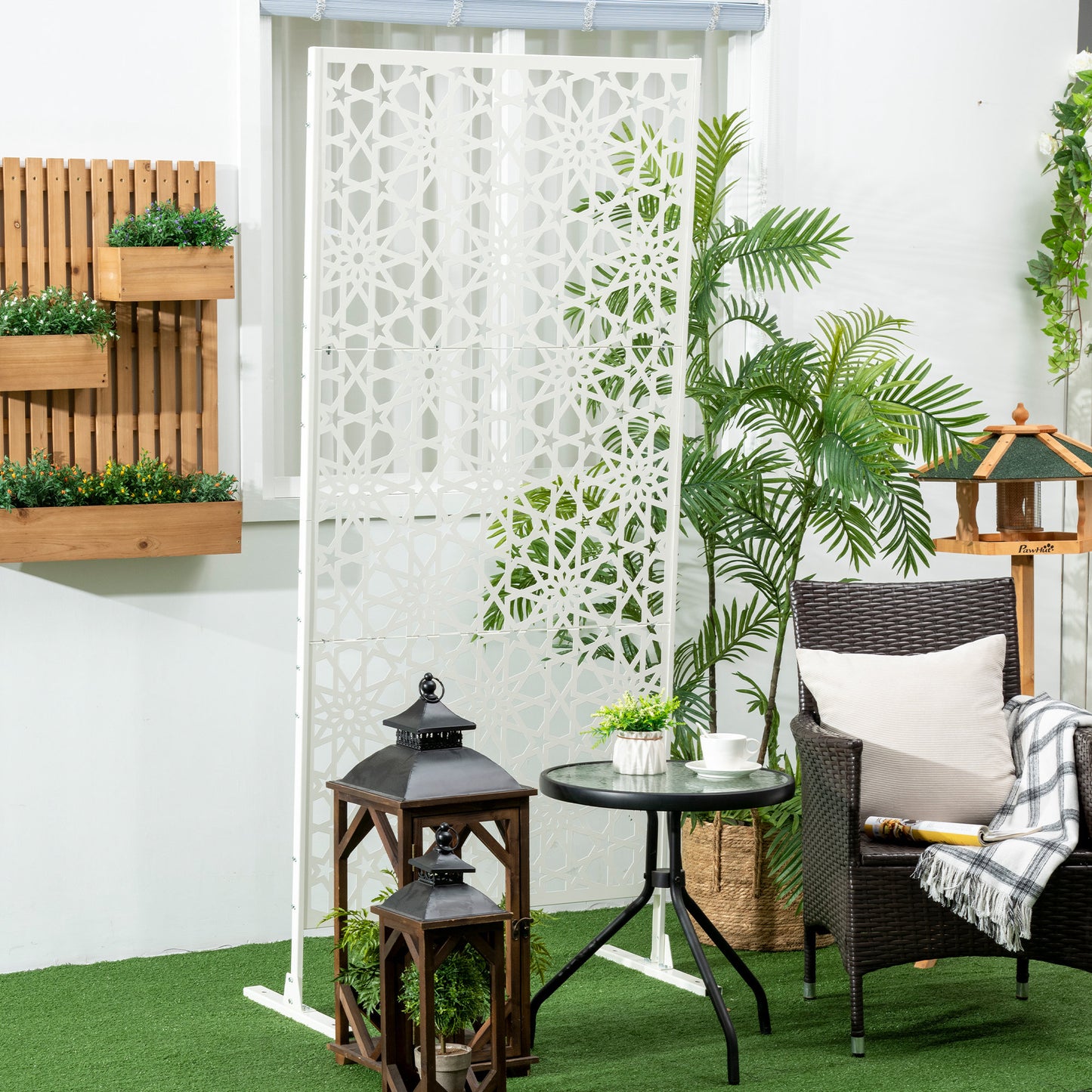 Outsunny Biombo Para Exterior De 3 Piezas Con Diseño De Copo De Nieve Blanco_1