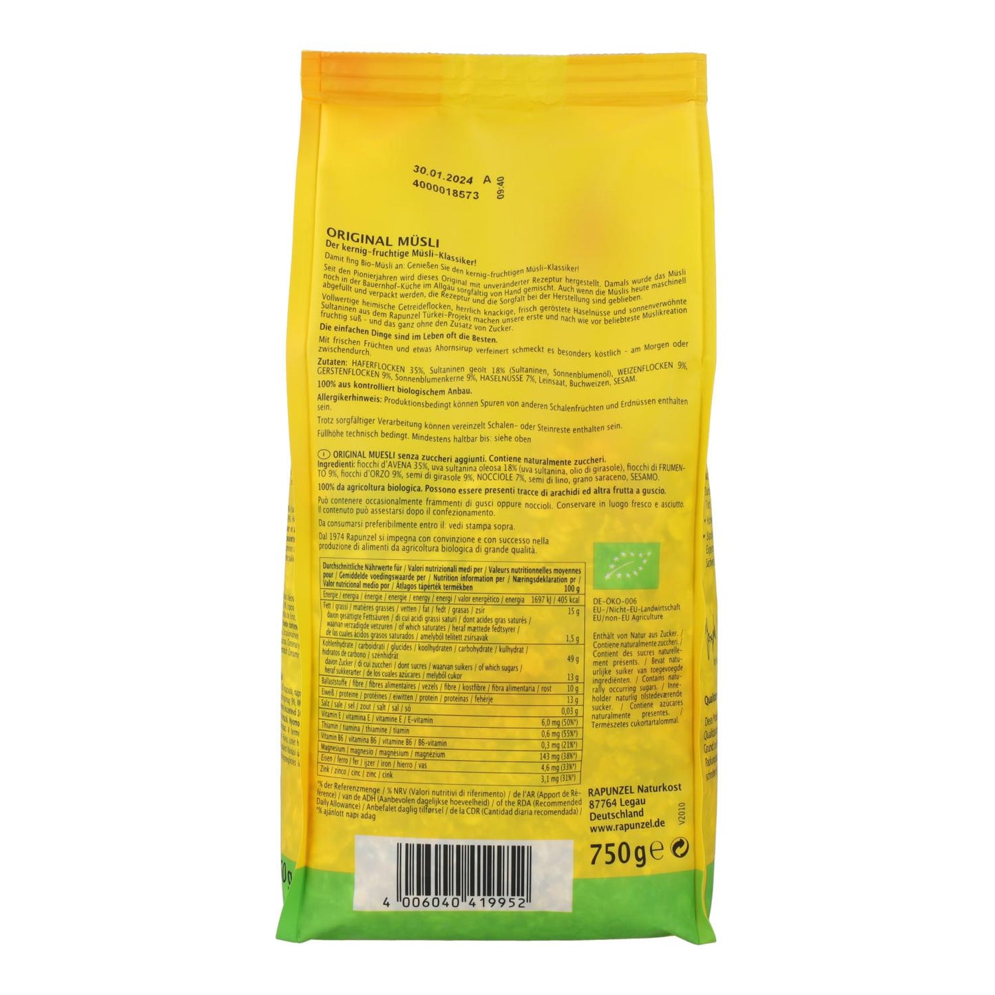 Muesli Rapunzel Original, 750 g