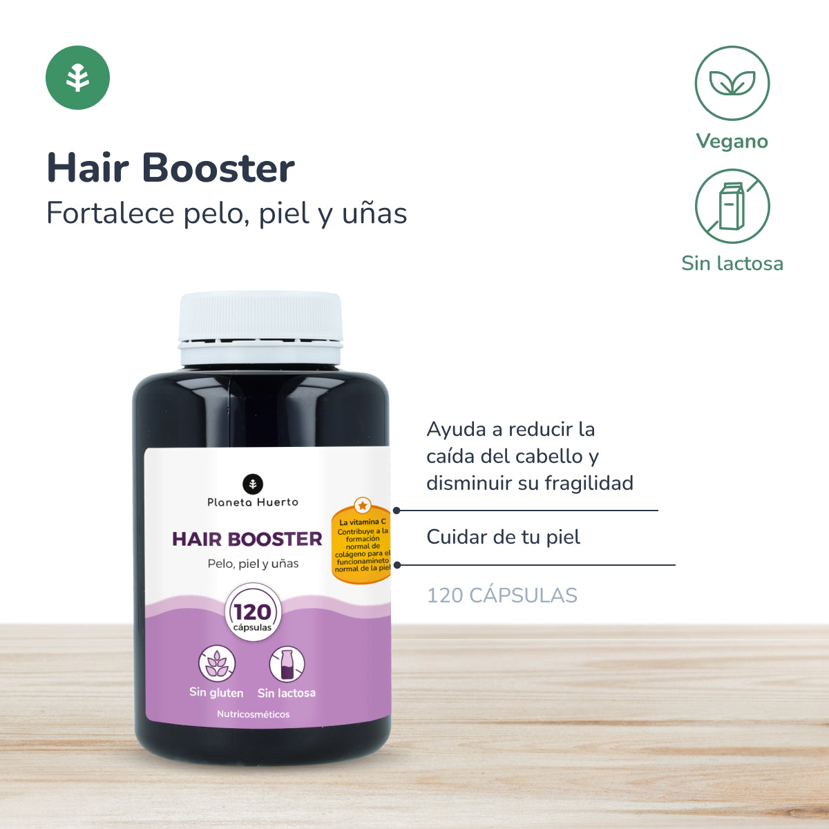 Pack de 3 Hair Booster para cabelo, pele e unhas, Planeta Huerto, 120 cápsulas