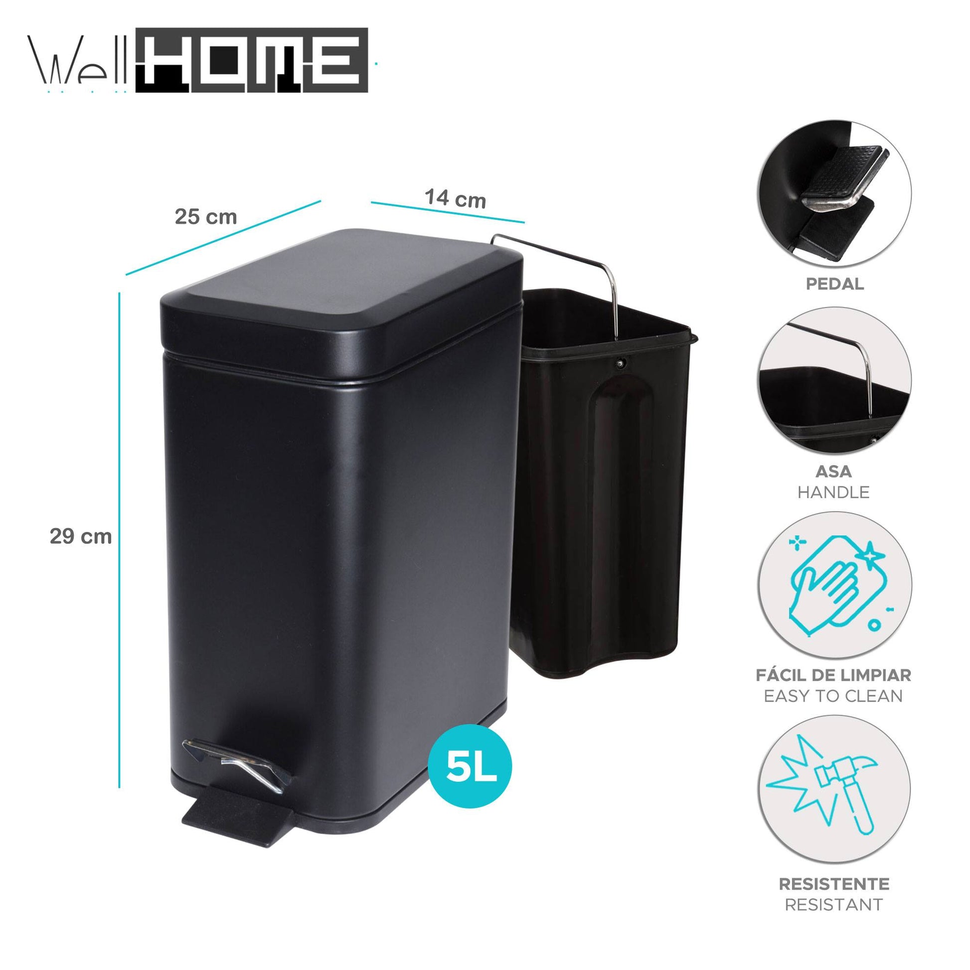 Cubo Con Pedal 5l Metal Negro_1