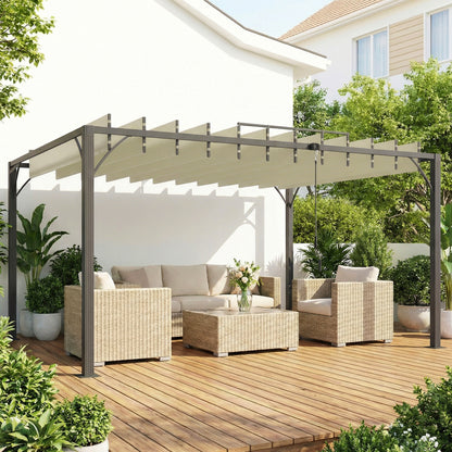 Outsunny Pérgola De Jardín 3x4 M Con Techo De Lamas Orientables Upf30+ Crema_3