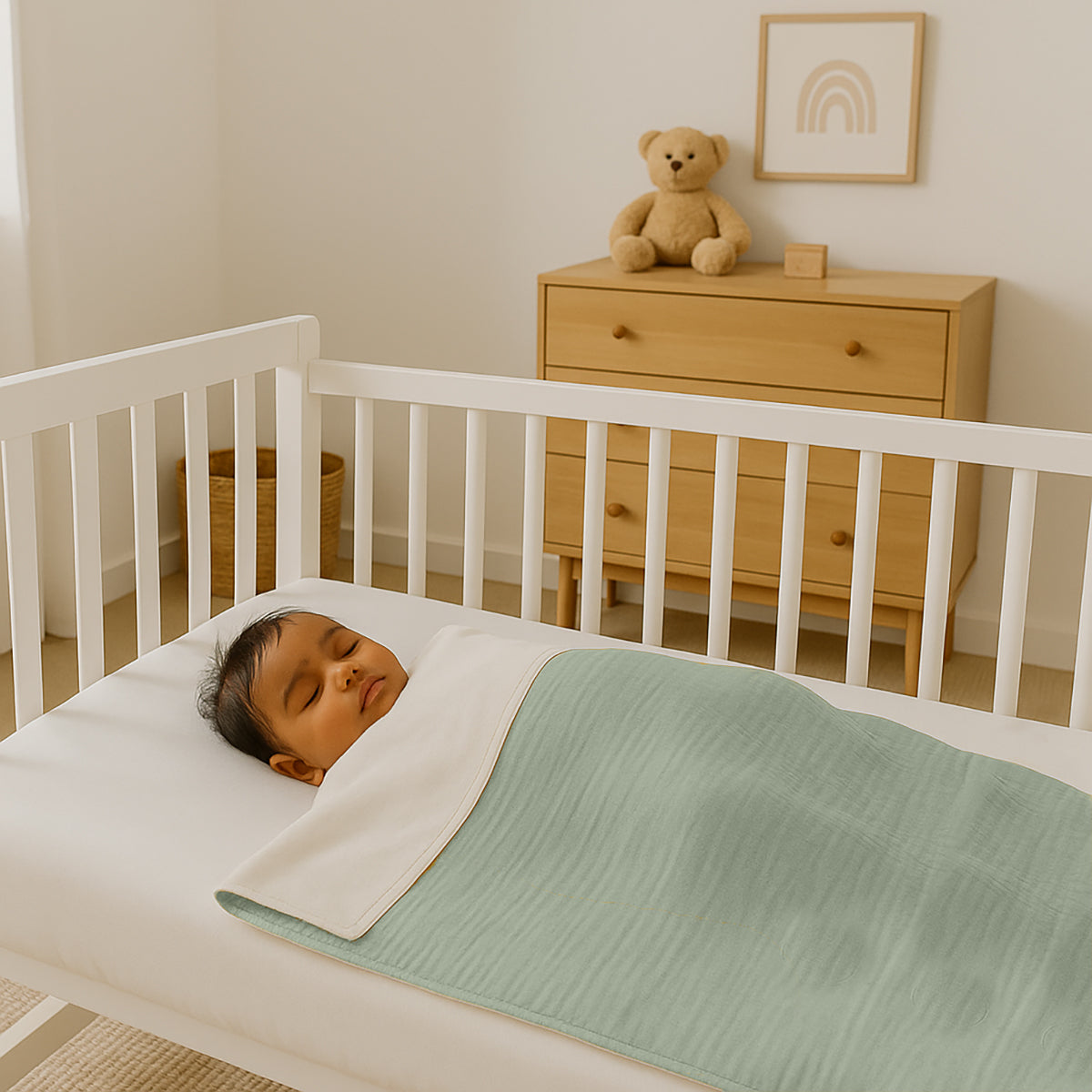 Manta De Algodón Orgánico Rex Blanca Y Verde_1