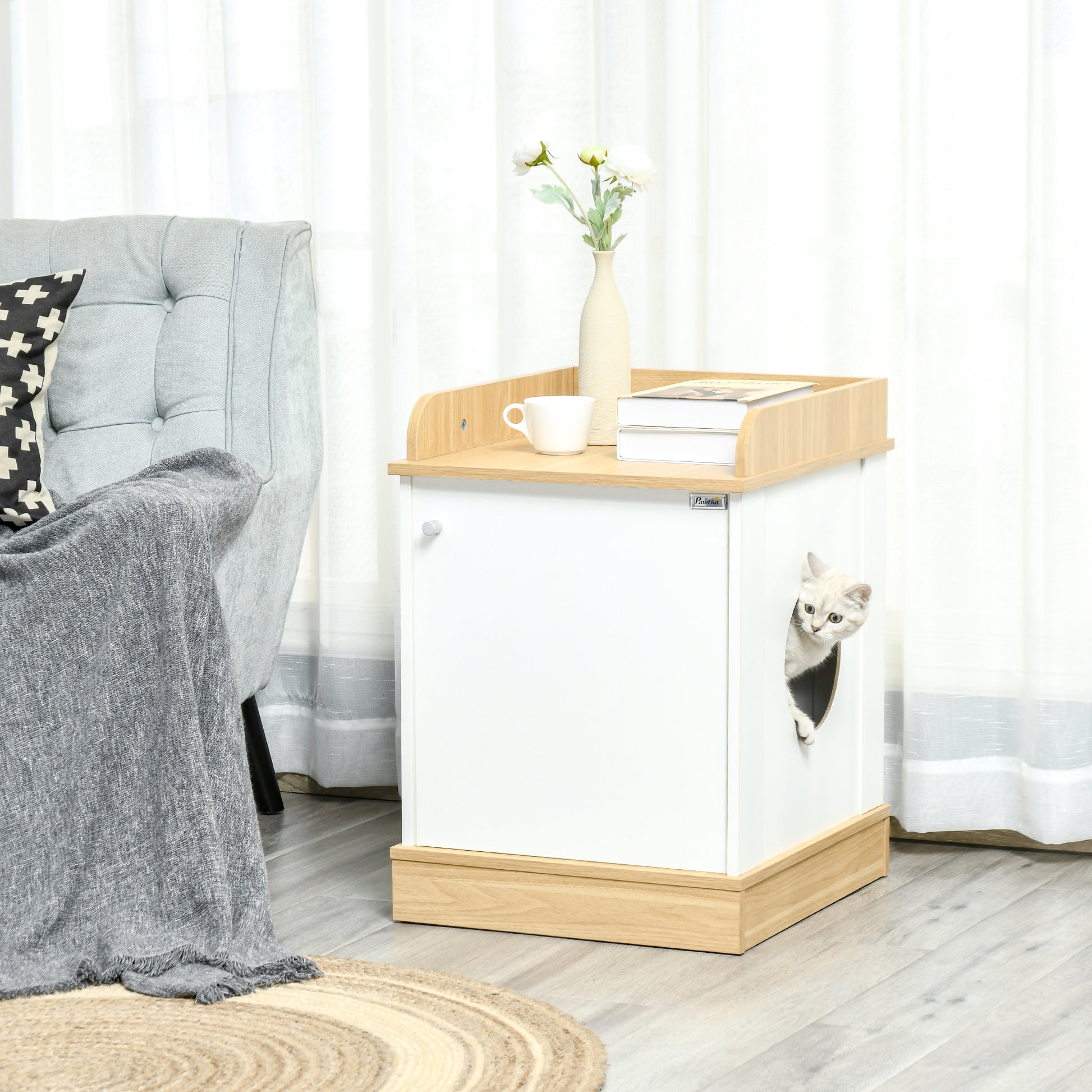 Pawhut Casa Gatos De Madera Mueble Arenero Estante Puerta Y Entrada 48,5x53x67cm_1