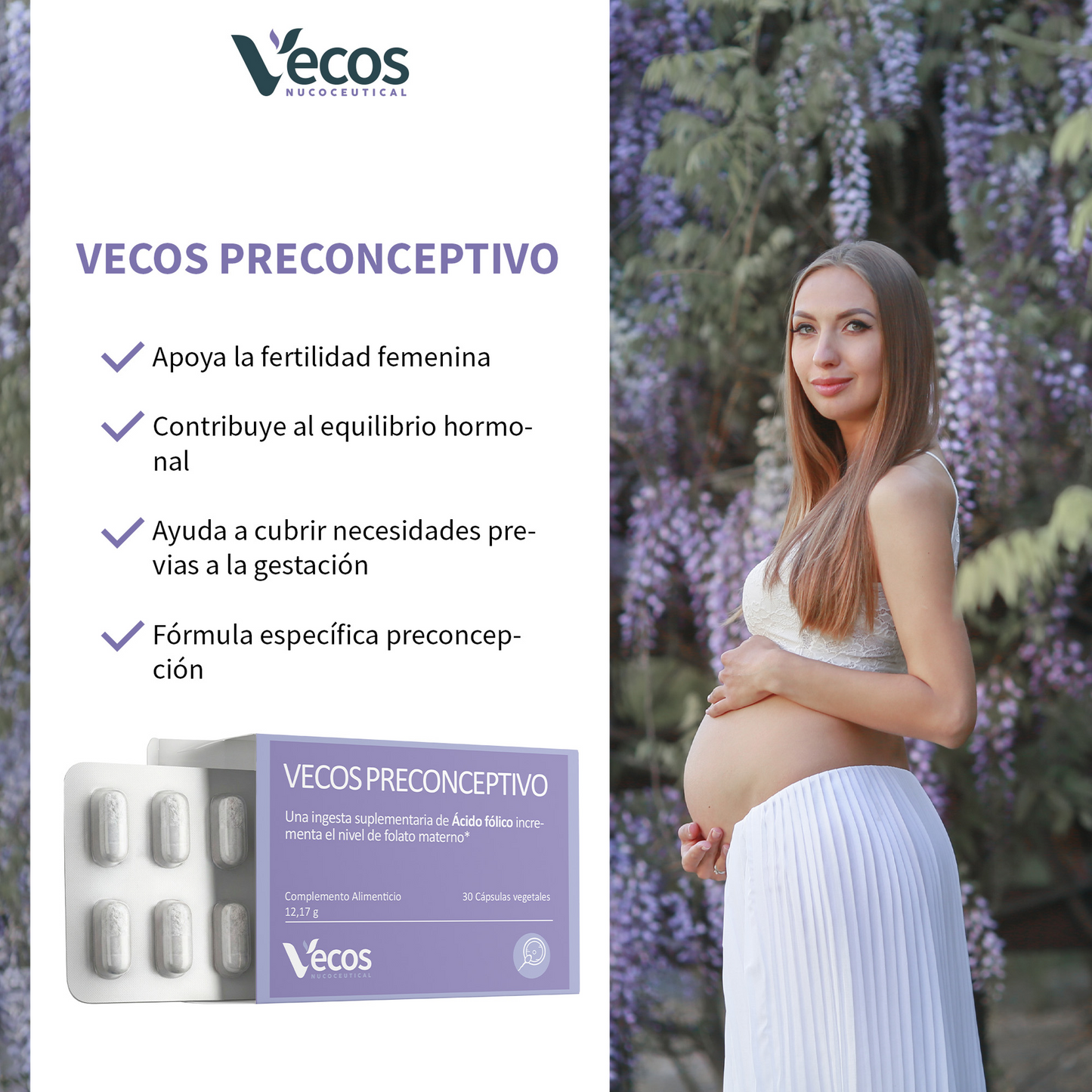 Preconceptivo Vecos 30 Cápsulas | Preparación Para El Embarazo | Ácido Fólico, Hierro Y Dha_3