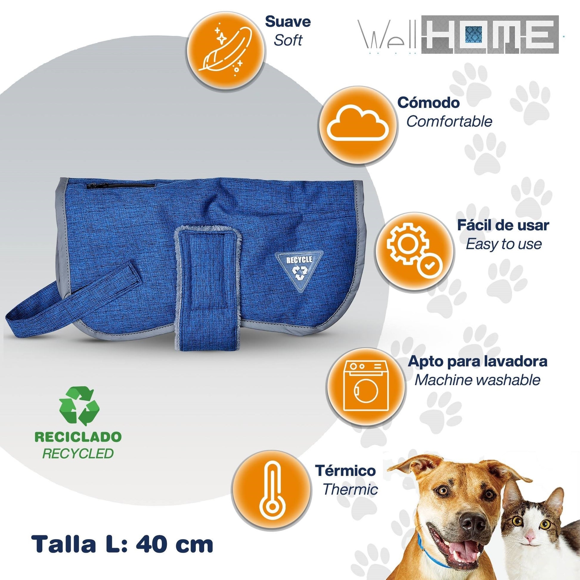 Cama Para Mascota 90x70x28cm Marrón + Abrigo Azul Para Mascotas 40cm_5