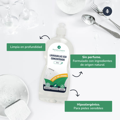 Máquina de lavar loiça manual hipoalergénica e sem fragrância ECO Planeta Huerto 750 ml