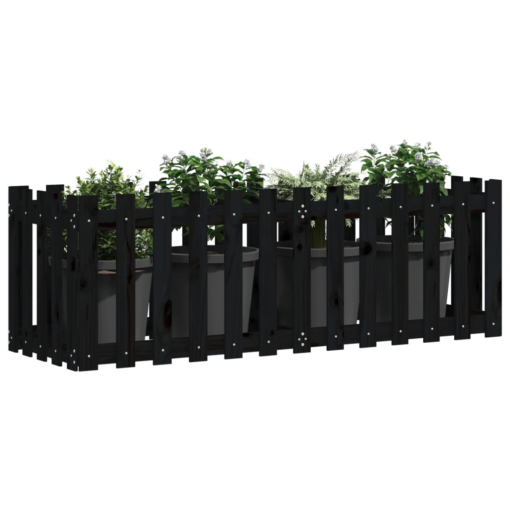Arriate Elevado Jardín Con Valla Madera Pino Negro 150x50x50cm_2