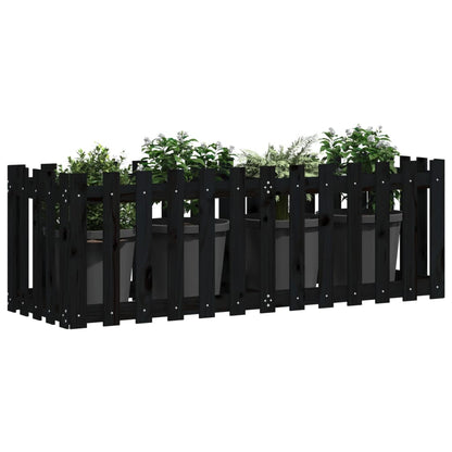Arriate Elevado Jardín Con Valla Madera Pino Negro 150x50x50cm_2