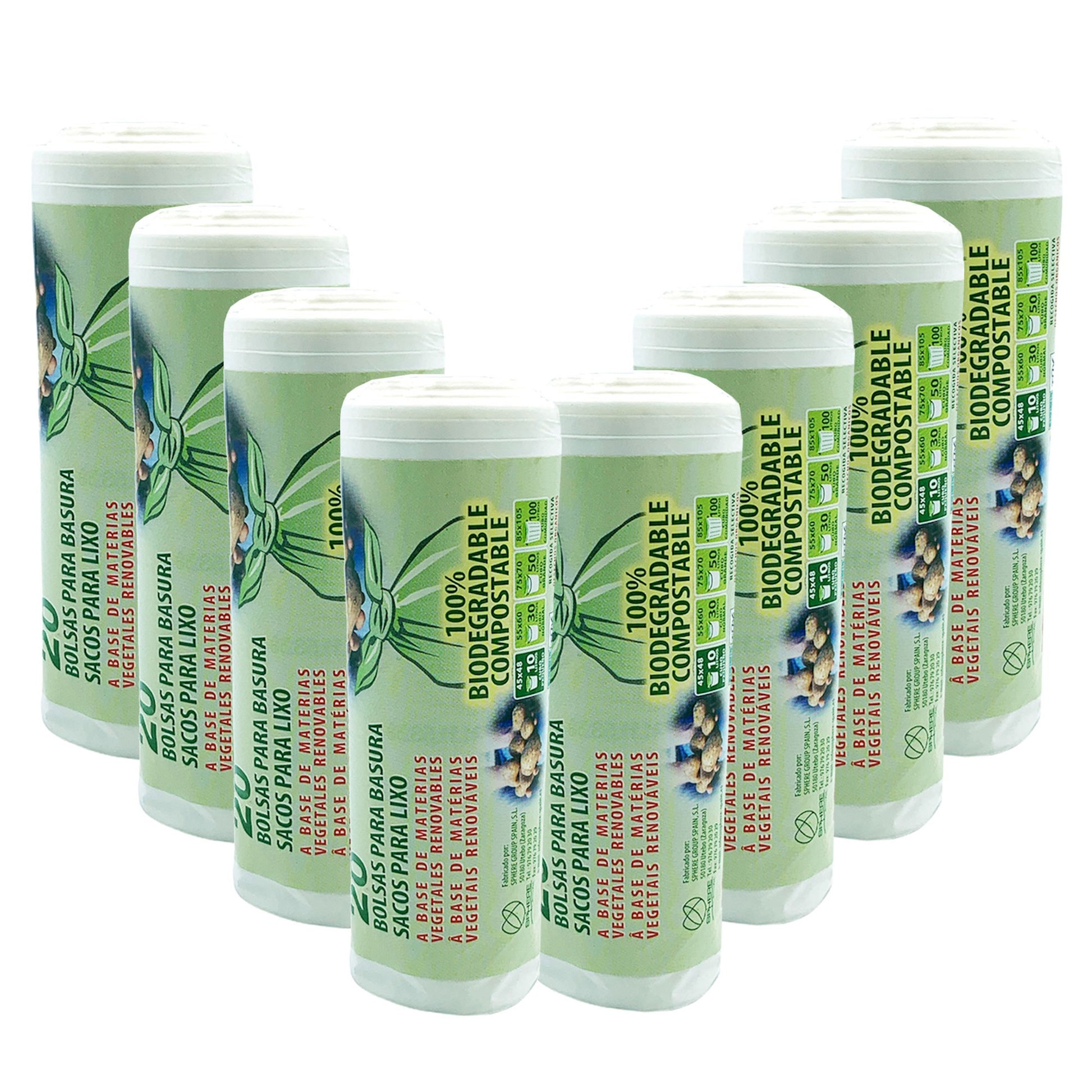 8 Rollos De 20 Bolsas De Basura Biodegradable Y Compostable 10 L_0
