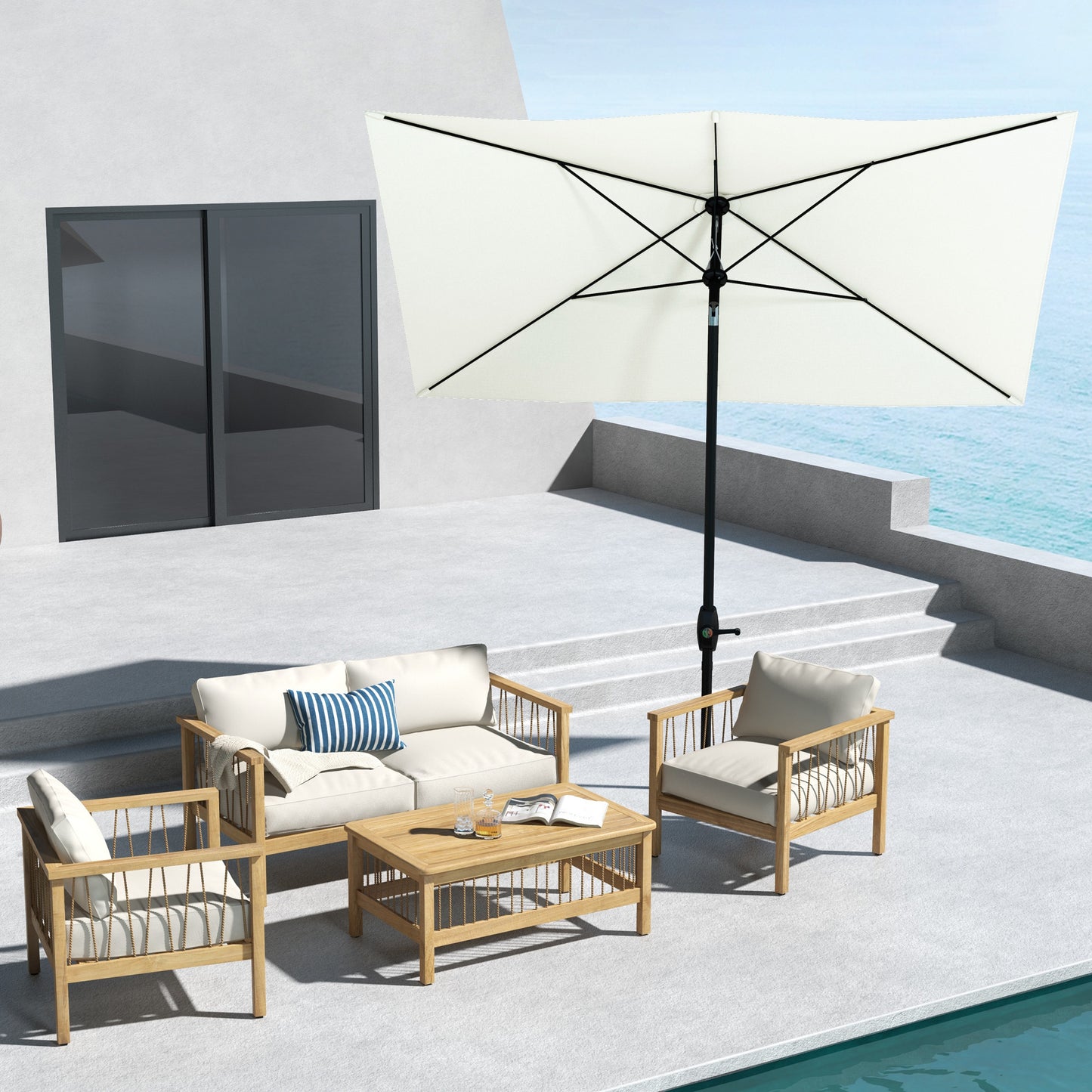 Outsunny Sombrilla De Terraza Exterior 3x2 M Con Ángulo Ajustable Beige_1