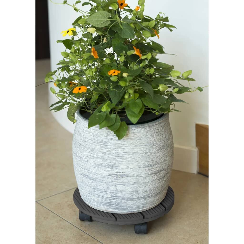 Nature Soporte Con Ruedas Para Plantas Redondo Madera Gris Ø30 Cm_2
