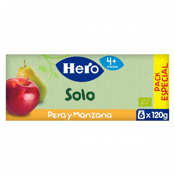 Pote de pêra e maçã biológica 6 x 120 g - Hero Solo