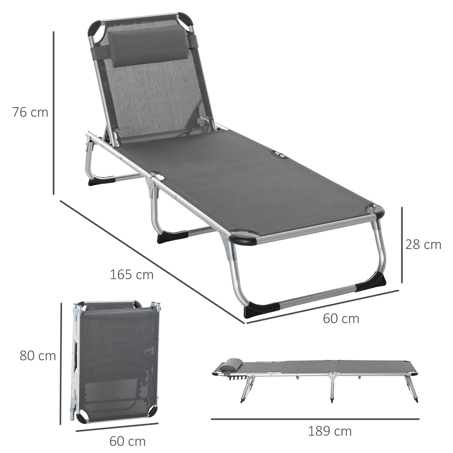 Outsunny Conjunto De 2 Tumbonas Plegables De Aluminio 165x60x76 Cm Gris_2