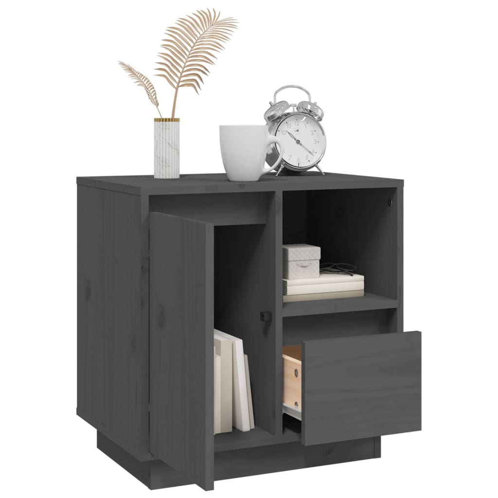 Mesitas De Noche 2 Uds Madera Maciza Pino Gris 50x34x50 Cm_4