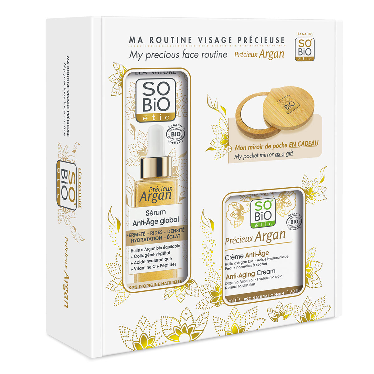 Caixa de oferta para cuidados faciais precieux argan bio e ácido hilaurónico, So 'Bio