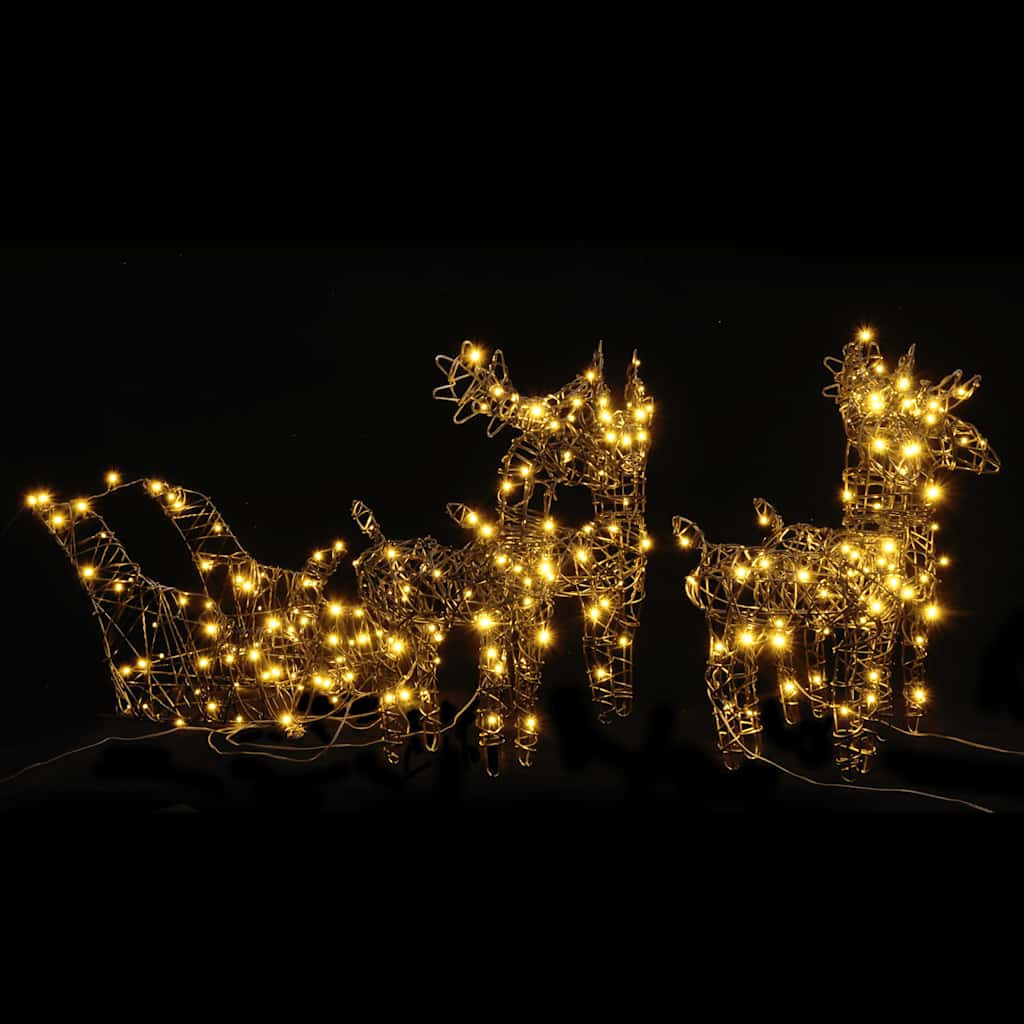 Vidaxl Renos Y Trineos De Navidad Ratán 240 Leds Blanco Cálido_1