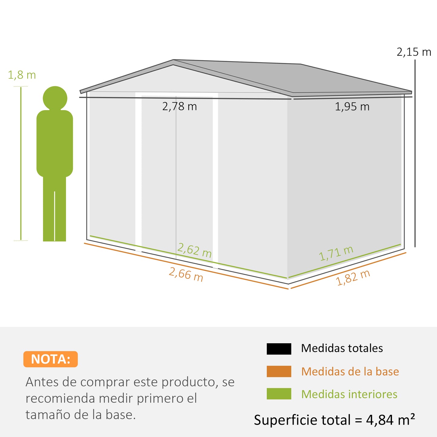 Outsunny Cobertizo De Jardín Exterior Con 2 Puertas 4,84m² 278x195x215cm Natural_2