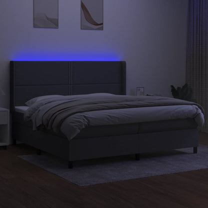 Cama Box Spring Colchón Y Luces Led Tela Gris Claro 200x200 Cm / Vetonek_2