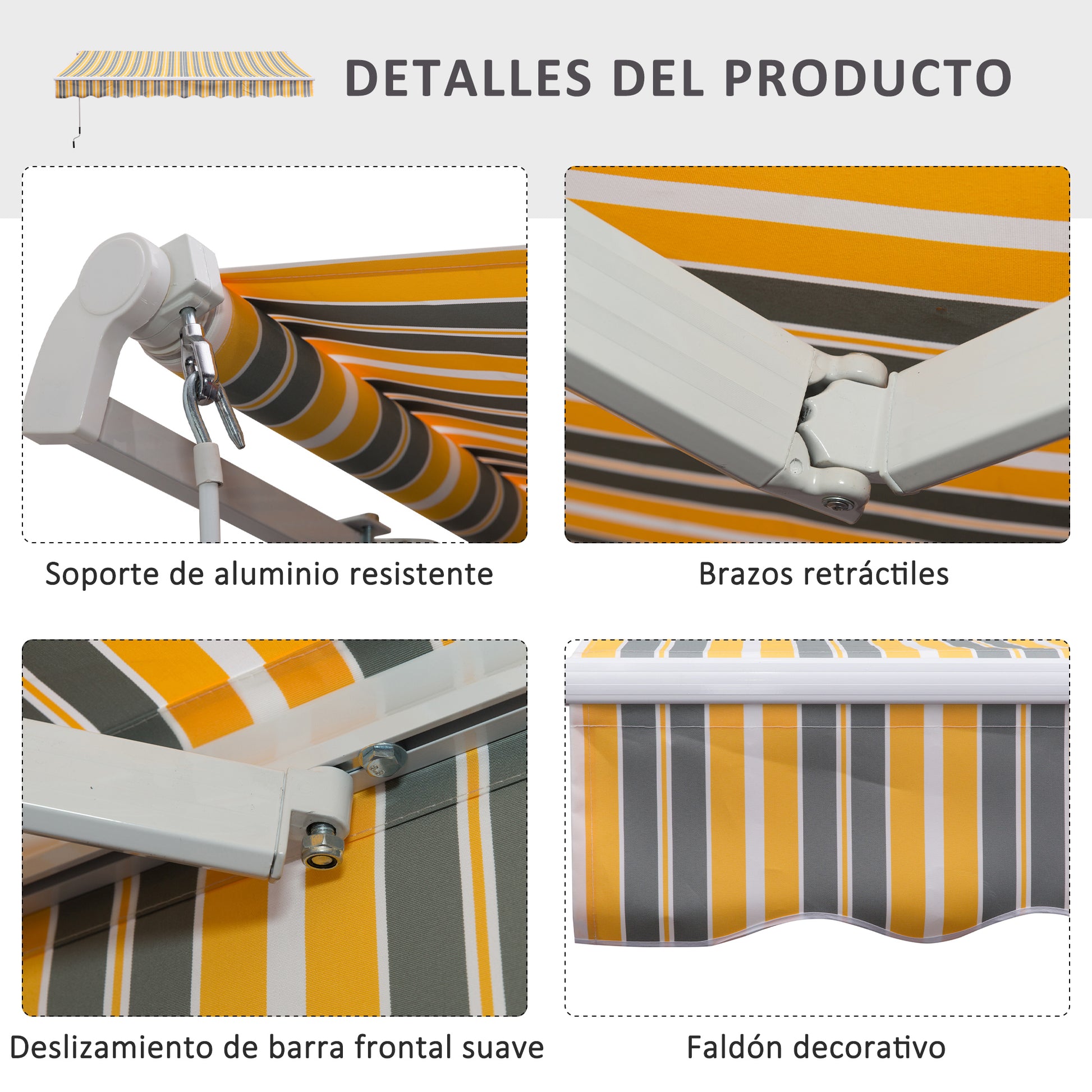 Outsunny Toldo Manual Plegable De Aluminio Toldo Balcón Patio Terraza Manivela_5