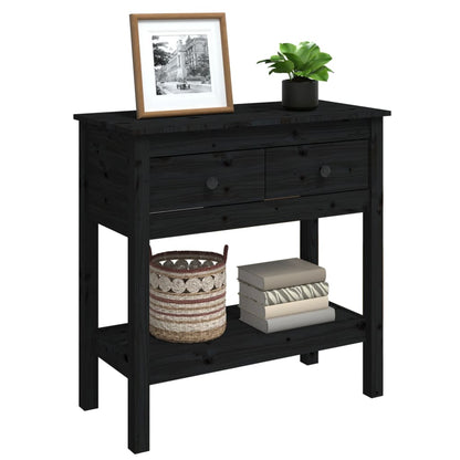 Mesa Consola De Madera Maciza De Pino Negro 75x35x75 Cm_2