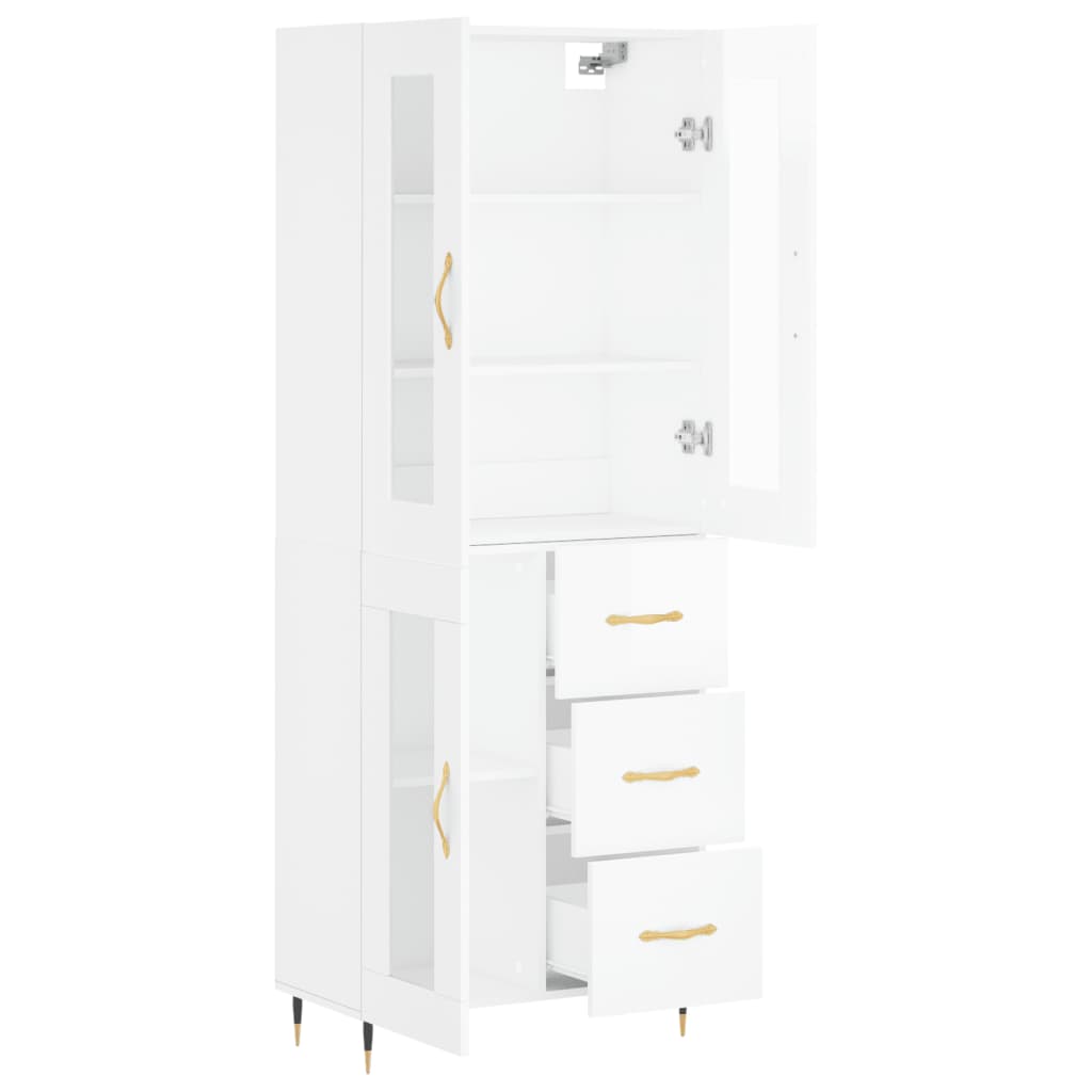 Aparador Alto Madera Contrachapada Blanco Brillo 69,5x34x180 Cm_3