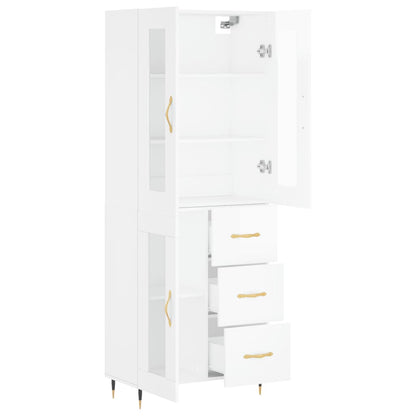 Aparador Alto Madera Contrachapada Blanco Brillo 69,5x34x180 Cm_3